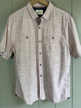 Buckle Flag And Anthem Short Sleeve Button Up Shirt Men's Size Large Pink